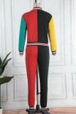 Red Casual Letter Patchwork Long Sleeve Two Pieces