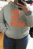 Grey Casual Letter Print Patchwork Basic Hooded Collar Tops