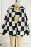 Black Sexy Casual Plaid Print Patchwork Long Sleeve Three-piece Set