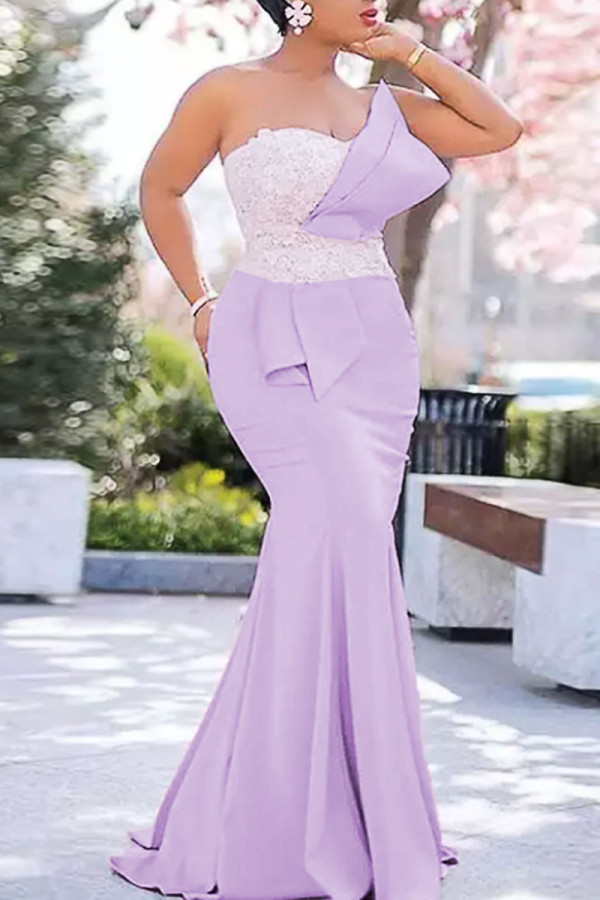 Light Purple Elegant Solid Patchwork Strapless Dresses