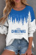 Blue Casual Print Christmas Tree Printed Patchwork O Neck Tops