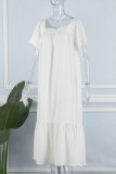 White Casual Solid Patchwork Square Collar Straight Dresses