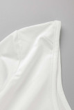 White Sexy Solid Patchwork Patch Fold Asymmetrical Oblique Collar Pencil Skirt Dresses