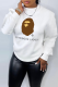 White Casual Vintage Print Patchwork Letter O Neck Tops