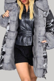 Grey Casual Camouflage Print Patchwork Hooded Collar Outerwear