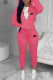 Pink Fashion Casual Embroidery Patchwork Hooded Collar Long Sleeve Two Pieces