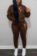 Dark Brown Casual Print Patchwork Hooded Collar Long Sleeve Two Pieces