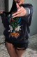 Black Street Print Letter Hooded Collar Tops