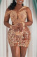 Gold Sexy Formal Patchwork See-through O Neck Long Sleeve Dresses