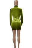 Red Sexy Solid Bandage Patchwork Fold V Neck One Step Skirt Dresses