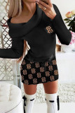 Black Casual Print Patchwork O Neck Long Sleeve Dresses