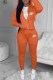 Orange Fashion Casual Embroidery Patchwork Hooded Collar Long Sleeve Two Pieces