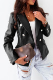Coffee Casual Solid Cardigan Turn-back Collar Outerwear