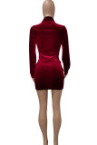 Red Sexy Solid Bandage Patchwork Fold V Neck One Step Skirt Dresses