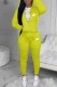 Yellow Fashion Casual Embroidery Patchwork Hooded Collar Long Sleeve Two Pieces