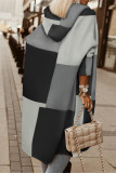 Black Casual Geometric Patchwork Cardigan Hooded Collar Outerwear