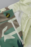 Green Casual Camouflage Print Patchwork Regular High Waist Trousers