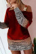 Burgundy Casual Print Lace Off the Shoulder Long Sleeve Dresses