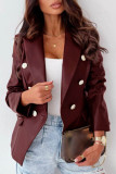 Coffee Casual Solid Cardigan Turn-back Collar Outerwear