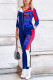 Blue Casual Letter Print Patchwork Hooded Collar Long Sleeve Two Pieces