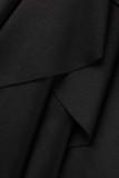 Black Casual Solid Patchwork With Belt V Neck Long Sleeve Dresses