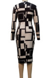 Yellow Casual Elegant Print Patchwork O Neck One Step Skirt Dresses