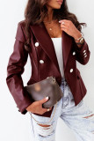 Coffee Casual Solid Cardigan Turn-back Collar Outerwear