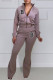 Light Purple Casual Letter Print Patchwork Zipper Collar Long Sleeve Two Pieces