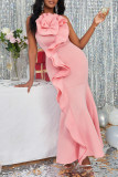 Pink Elegant Solid Patchwork Appliques Flounce Strapless Evening Dress Dresses