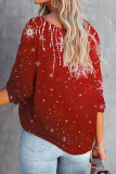 Red Casual Print Patchwork Oblique Collar Tops