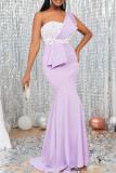 Light Purple Elegant Solid Patchwork Strapless Dresses