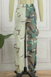 Green Casual Camouflage Print Patchwork Regular High Waist Trousers