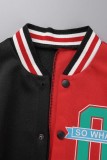 Red Casual Letter Patchwork Long Sleeve Two Pieces