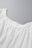 White Casual Solid Patchwork Square Collar Straight Dresses