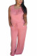 Pink Fashion Casual Solid Two Piece Suits Straight Sleeveless Two Pieces
