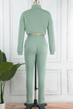 Light Blue Casual Solid Patchwork Zipper Collar Long Sleeve Two Pieces