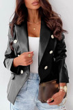 Coffee Casual Solid Cardigan Turn-back Collar Outerwear