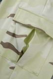 Green Casual Camouflage Print Patchwork Regular High Waist Trousers