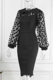 Pink Casual Elegant Solid Hollowed Out Patchwork O Neck One Step Skirt Dresses