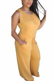 Yellow Fashion Casual Solid Two Piece Suits Straight Sleeveless Two Pieces