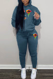 Pink Casual Print Patchwork Hooded Collar Long Sleeve Two Pieces