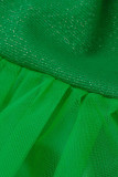 Green Elegant Solid Patchwork Square Collar Pencil Skirt Dresses