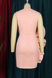 Pink Elegant Solid Patchwork Flounce Fold Strapless Evening Dress Dresses