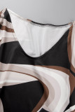 Light Brown Casual Print Patchwork V Neck Long Sleeve Dresses