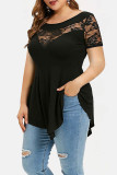 Orange Casual Patchwork See-through O Neck T-Shirts