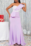 Light Purple Elegant Solid Patchwork Strapless Dresses