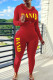 Red Casual Letter Print Basic Hooded Collar Long Sleeve Two Pieces