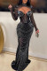 Black Sexy Patchwork Hot Drilling Hollowed Out Half A Turtleneck Long Sleeve Dresses