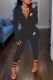 Black Casual Print Patchwork Zipper Collar Long Sleeve Two Pieces