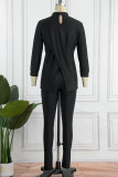 Pink Casual Solid Patchwork Half A Turtleneck Long Sleeve Two Pieces